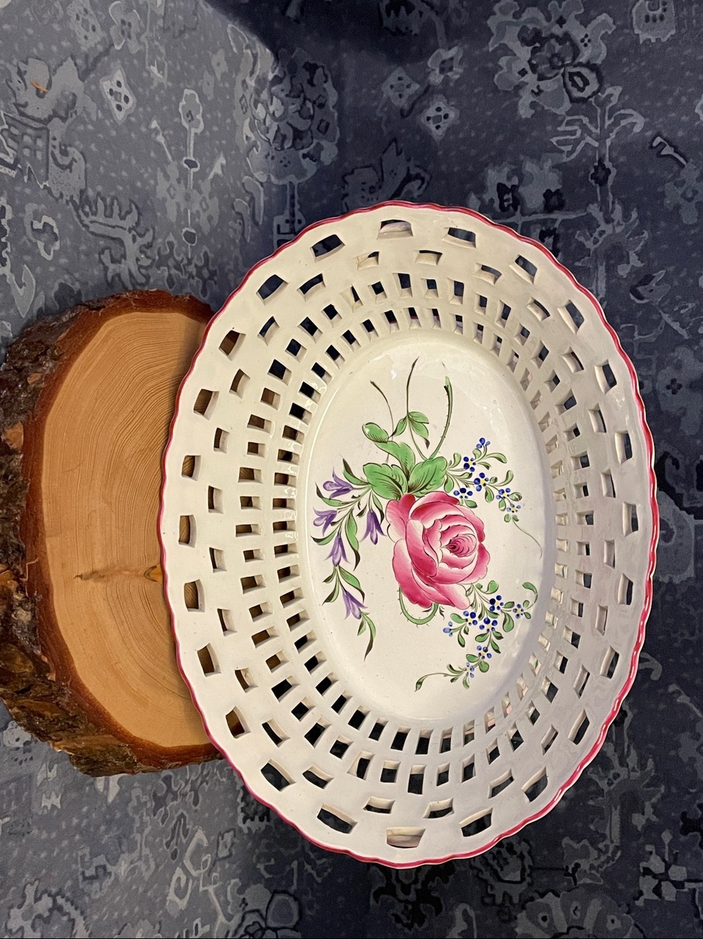 Luneville Old Strasbourg Pierced Oval Bowl Keller et Guerin